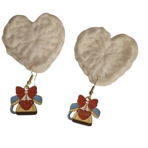 Handmade Crochet Heart-Shaped Statement Earrings Telephone LOVE Red Bow jewerly